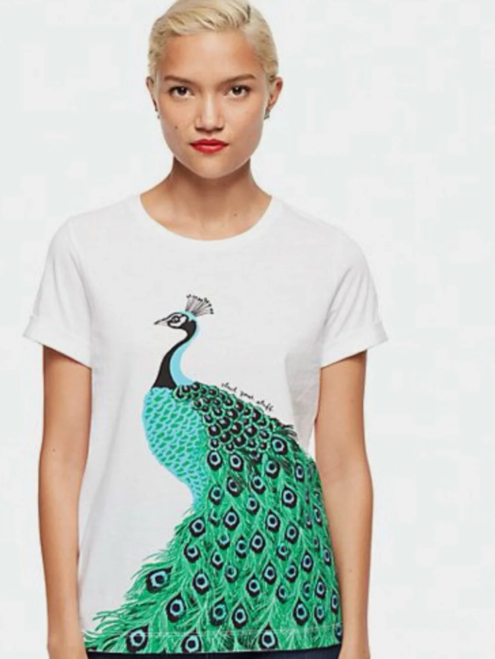 Kate Spade White Tee with Vibrant Peacock Graphic - Picture 1 of 4